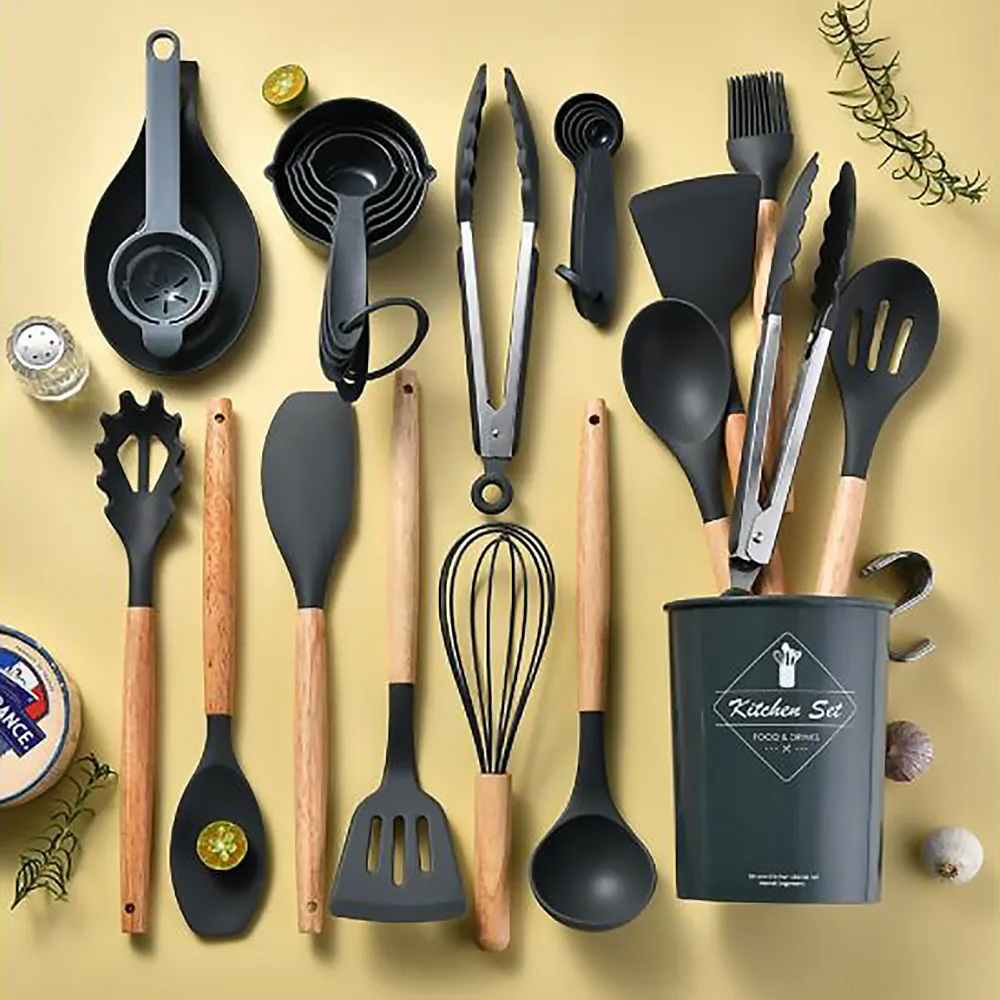 Kitchen Gadgets Under $10 - 34Pcs Silicone Utensils Set Black Non-Stick